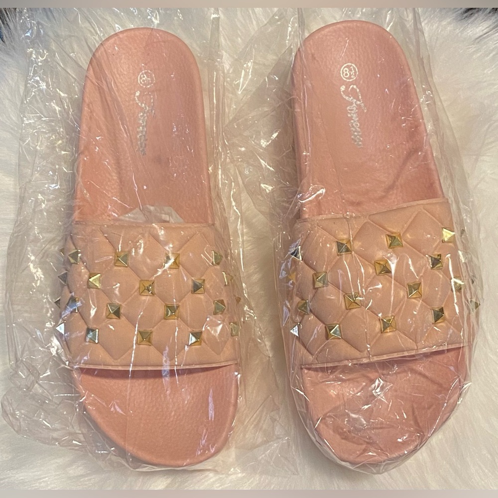 Pink and Gold Woven Embellished Sandals